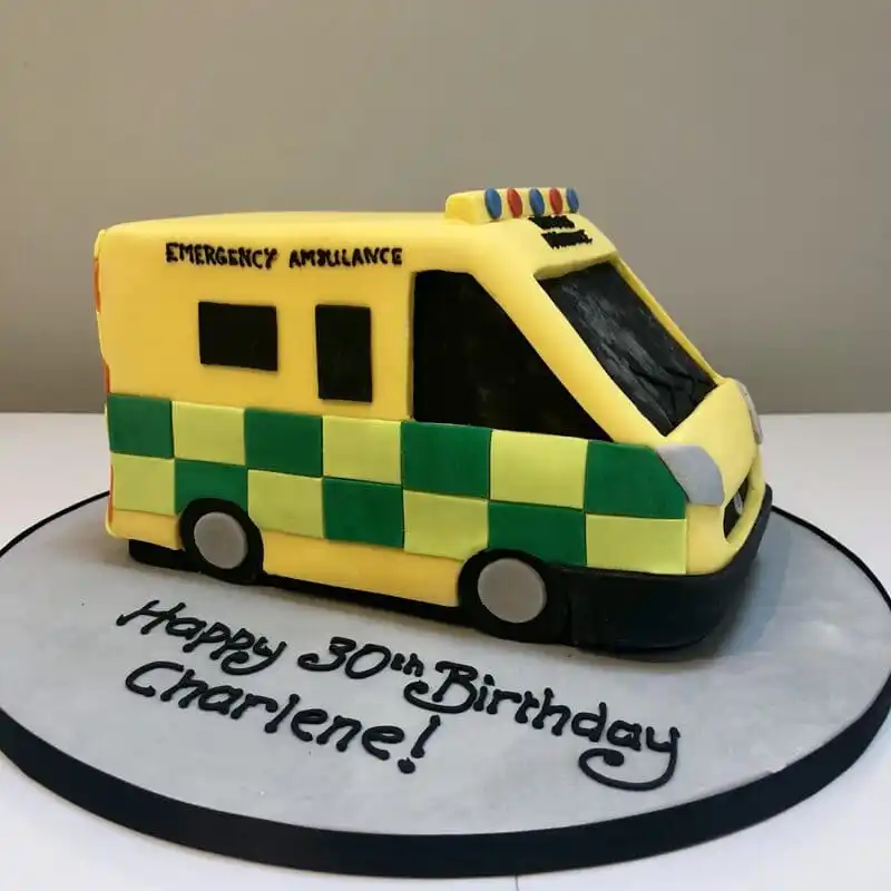 Ambulance Fondant Cake - Delivery in Noida, East Delhi, and South East Delhi